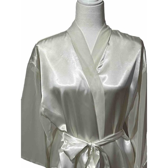 Vintage Intimo Amore Ivory Satin & Chiffon Kimono Style Robe Medium Made In USA - Picture 3 of 8